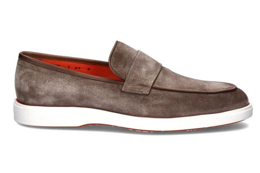 Herren Santoni Slippers | Santoni Slipper Camoscio Taupe Vintage