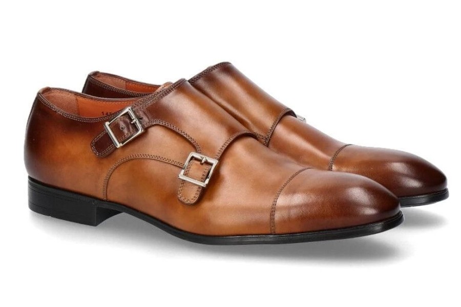 Herren Santoni Schnurer | Santoni Monk Leahter Antik Brown (43)