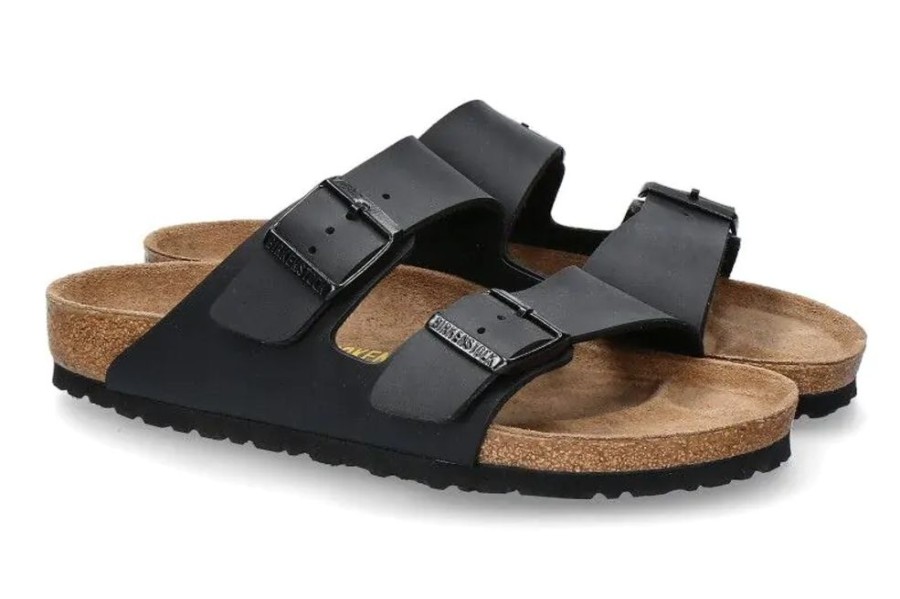 Herren Birkenstock Offene Schuhe | Birkenstock Pantolette Arizona Normal Birko-Flor Schwarz (47)