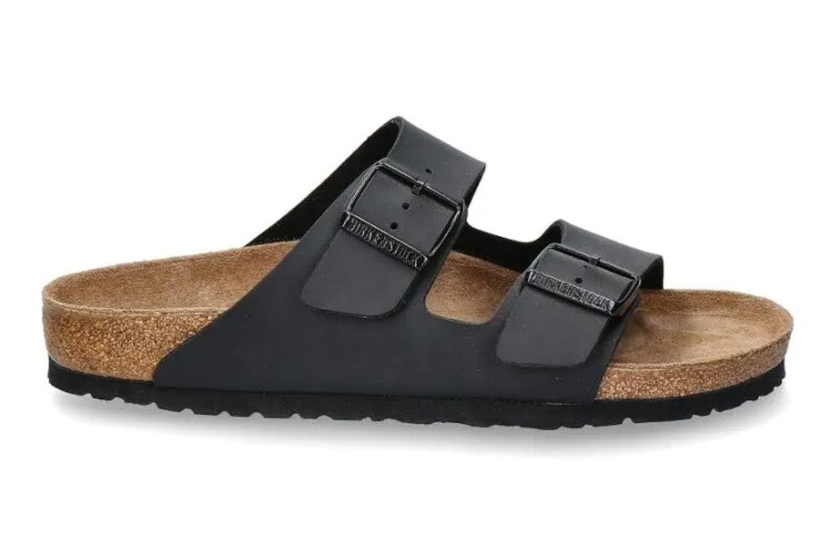 Herren Birkenstock Offene Schuhe | Birkenstock Pantolette Arizona Normal Birko-Flor Schwarz (47)