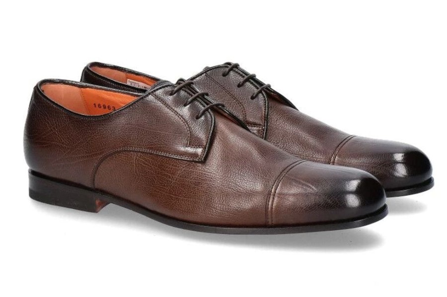 Herren Santoni Schnurer | Santoni Schnu00Fcrer Leather Antik Brown (43)