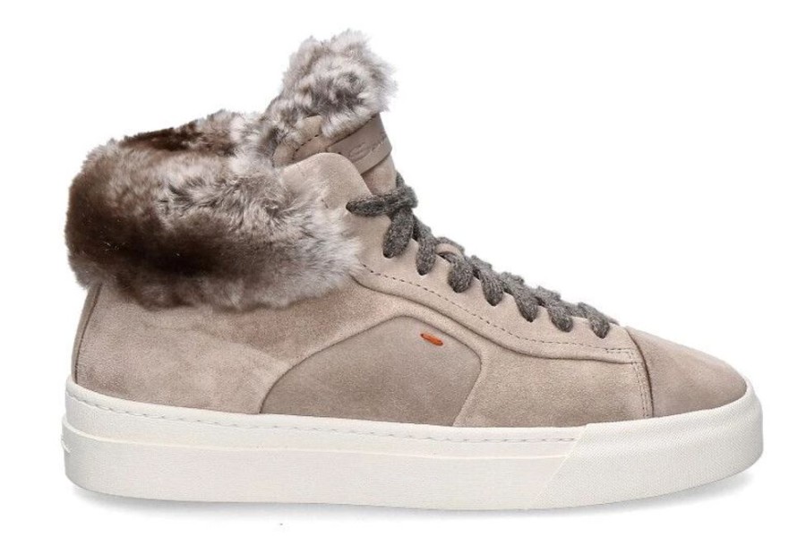 Damen Santoni Sneaker | Santoni Sneaker Gefu00Fcttert Mid Cut Beige Rabbit