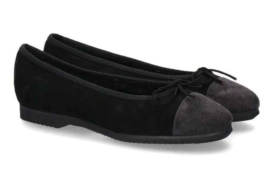 Damen Unu00fctzer Ballerinas | Unu00Fctzer Ballerina Gefu00Fcttert Camosico Nero Camoscio Anthrazit (35U00Bd)