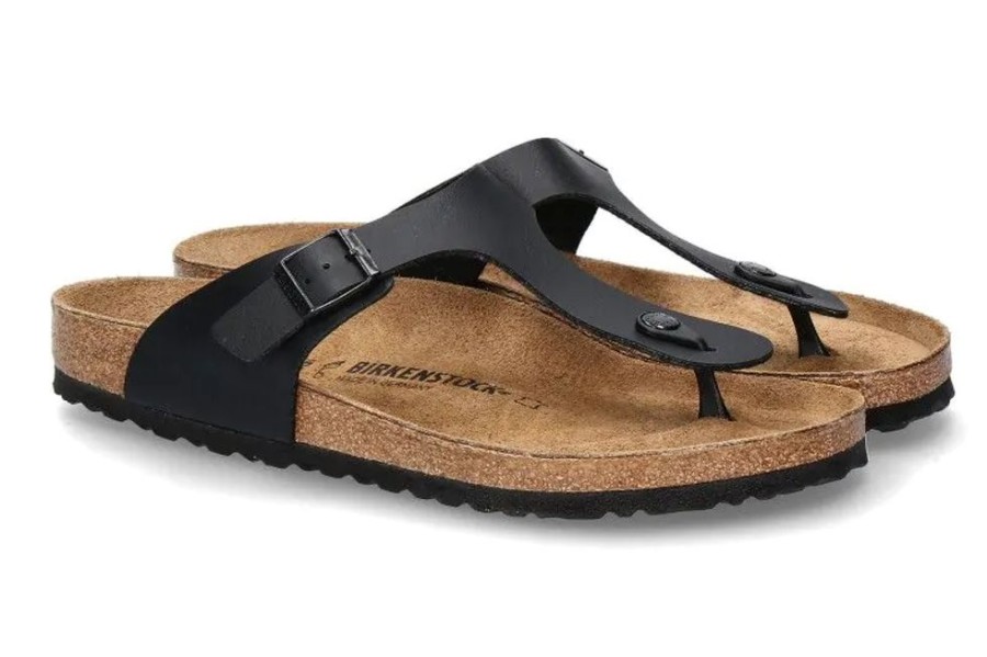 Herren Birkenstock Offene Schuhe | Birkenstock Zehensteg Gizeh Normal Birko-Flor Black