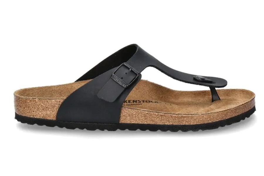 Herren Birkenstock Offene Schuhe | Birkenstock Zehensteg Gizeh Normal Birko-Flor Black