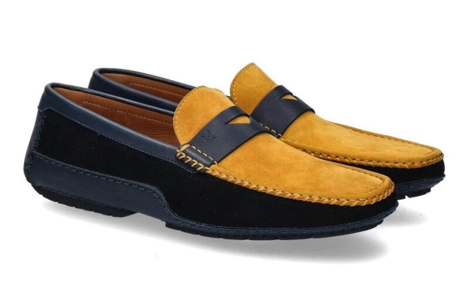 Herren Moreschi Mokassins | Moreschi Loafer Baviera Blu Scuro Yellow