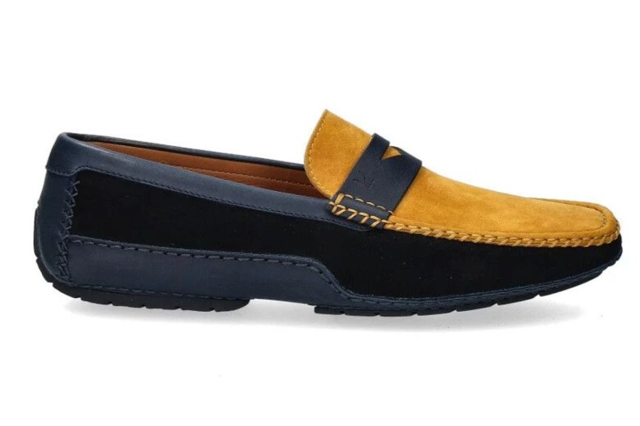 Herren Moreschi Mokassins | Moreschi Loafer Baviera Blu Scuro Yellow