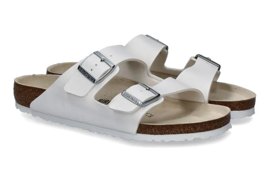 Herren Birkenstock Hausschuhe | Birkenstock Pantolette Arizona Normal Birko-Flor Weiss (38)