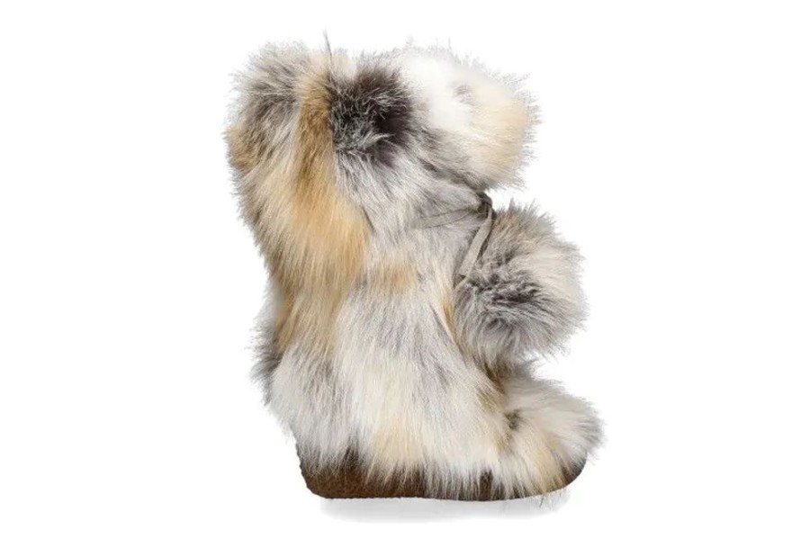 Damen Diavolezza Fellstiefel | Diavolezza Fellstiefel Gold Fox Pom Pom- White/ Beige/ Caramel