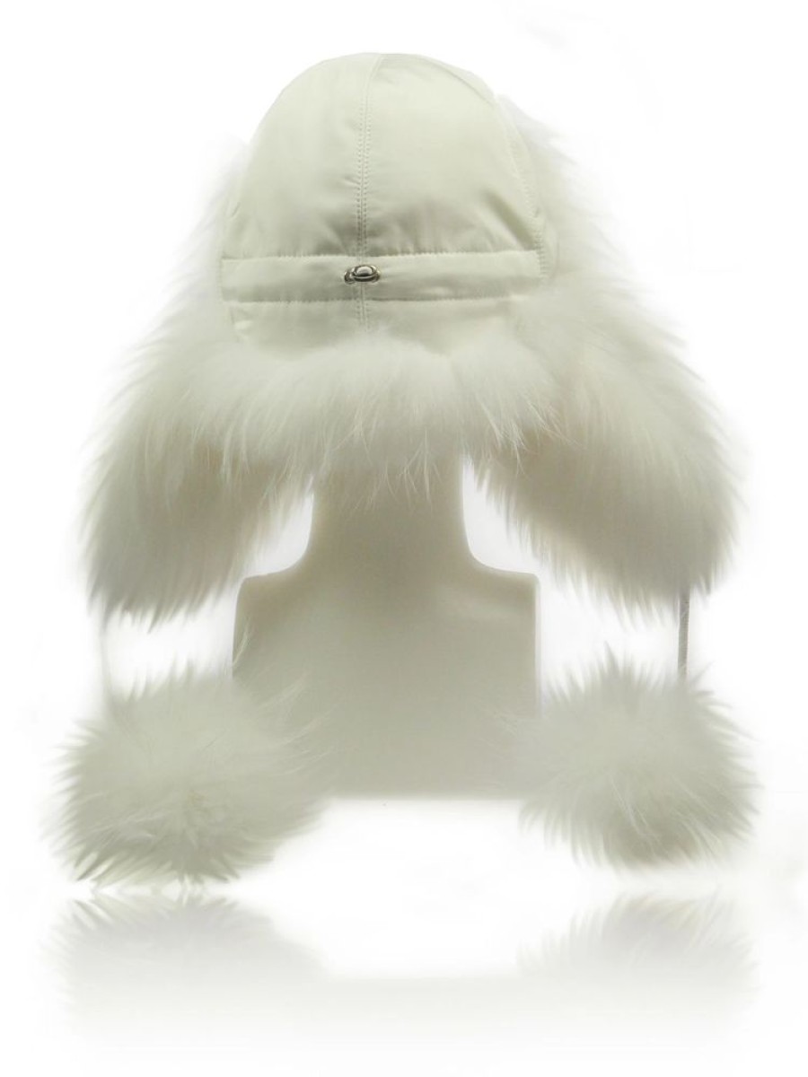 Damen FurLand Russia Ushankas - Fellmutzen | Furland Pilotenmu00Fctze - Ushanka White Raccoon - Mit Pom Pom'S