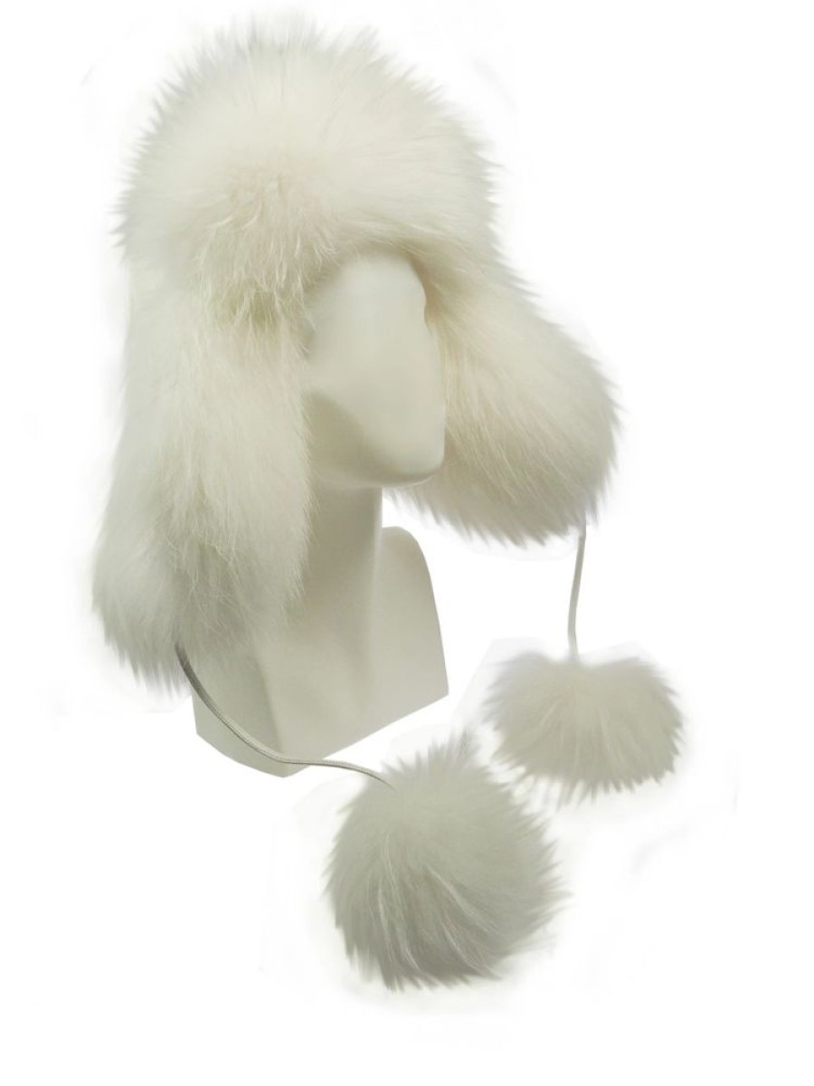 Damen FurLand Russia Ushankas - Fellmutzen | Furland Pilotenmu00Fctze - Ushanka White Raccoon - Mit Pom Pom'S