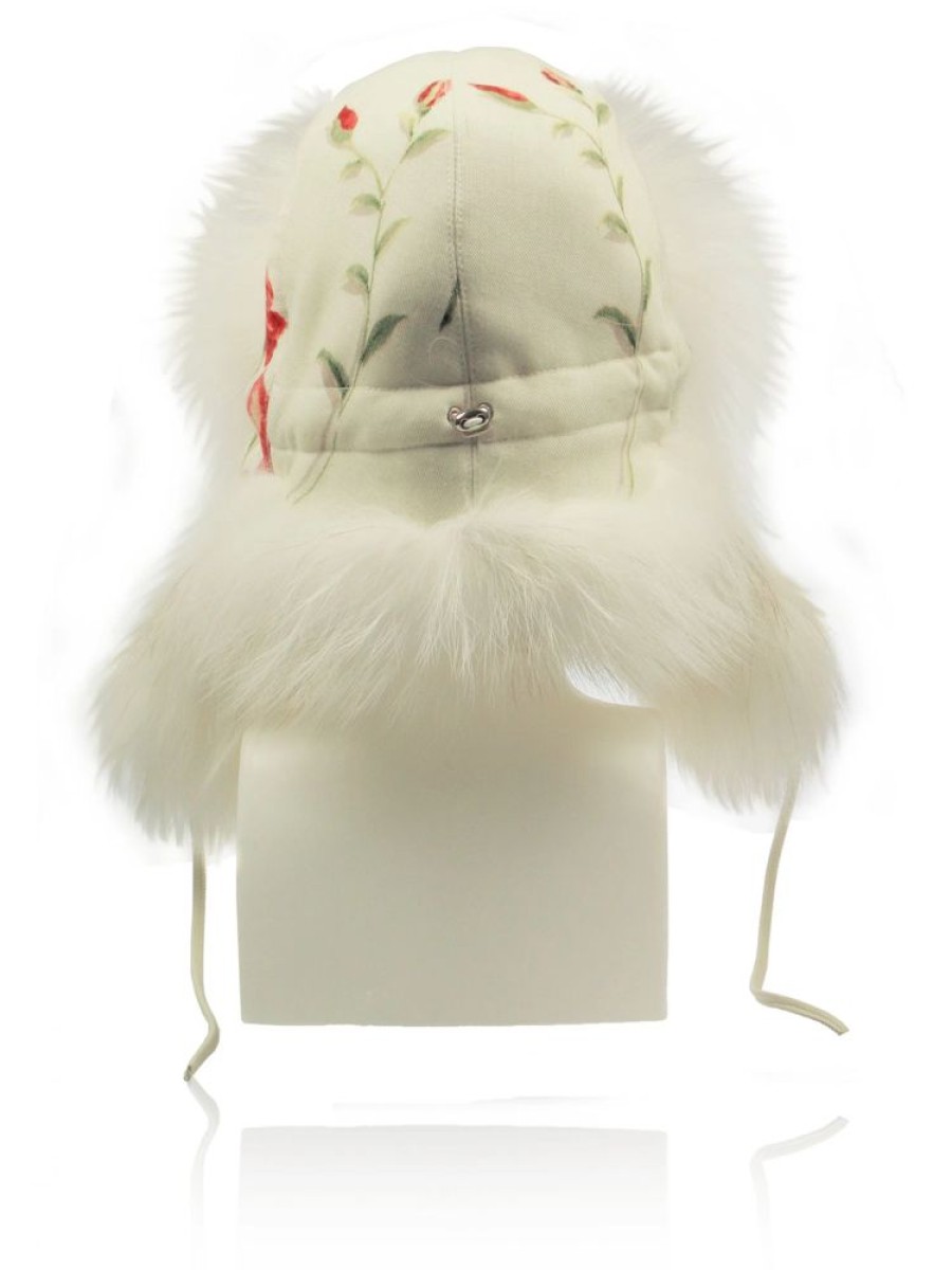 Damen FurLand Russia Ushankas - Fellmutzen | Furland Pilotenmu00Fctze - Ushanka White Red Roses - Fuchsfell