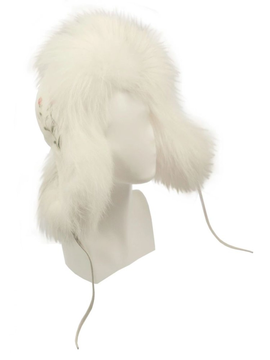 Damen FurLand Russia Ushankas - Fellmutzen | Furland Pilotenmu00Fctze - Ushanka White Red Roses - Fuchsfell