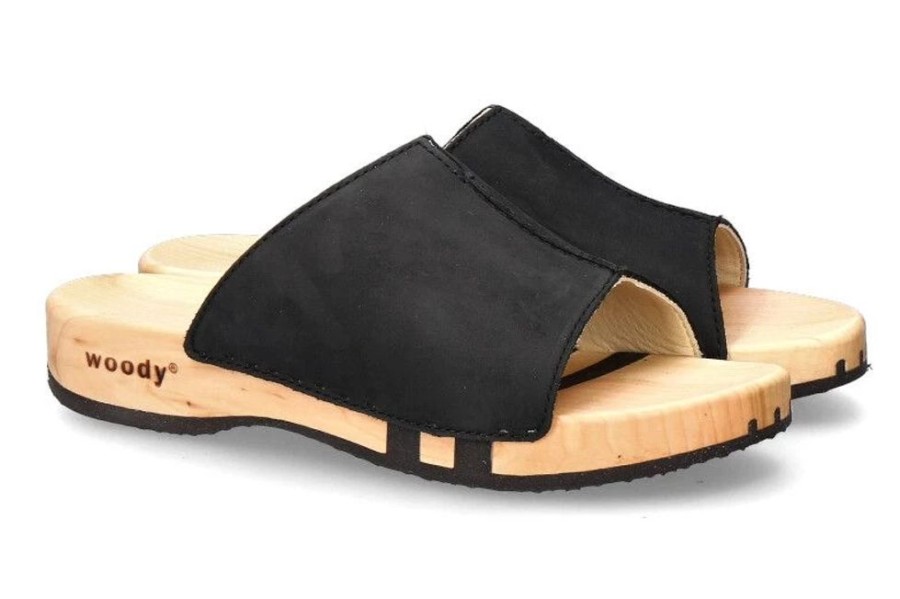 Damen woody Hausschuhe | Woody Holzpantolette Anja Nappa Nero