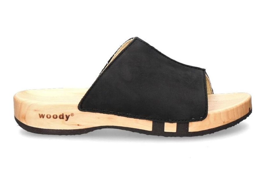 Damen woody Hausschuhe | Woody Holzpantolette Anja Nappa Nero