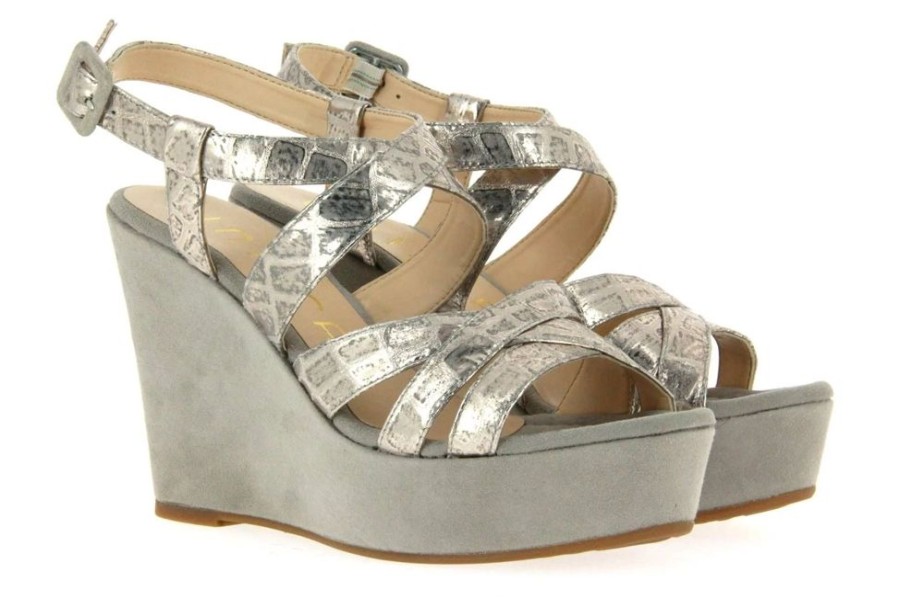 Damen Unisa Sandalen | Unisa Keilsandale Muan Silver Suede Grey (38)