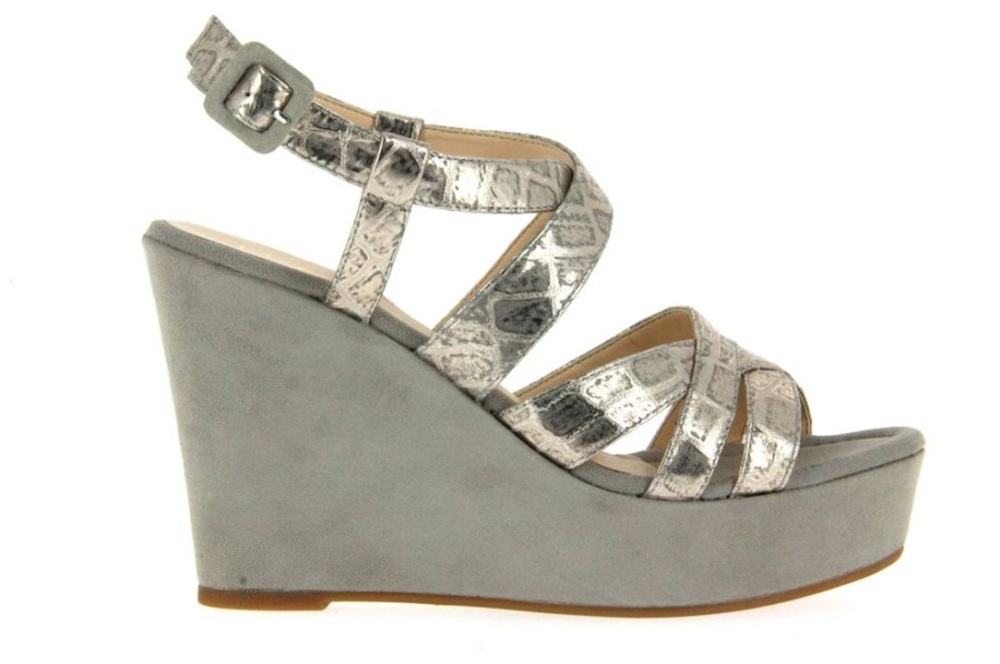 Damen Unisa Sandalen | Unisa Keilsandale Muan Silver Suede Grey (38)