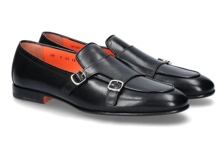 Herren Santoni Slippers | Santoni Monk Nappa Black