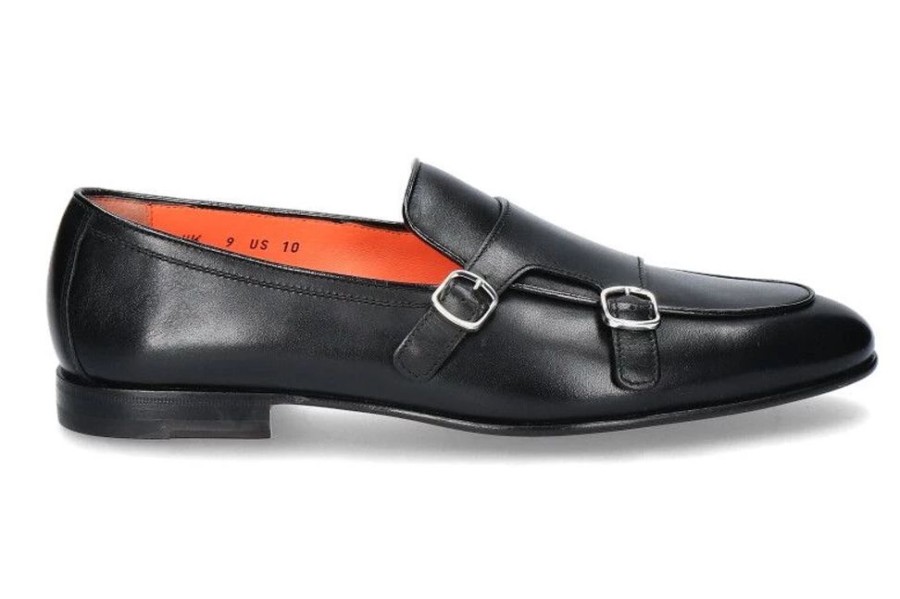 Herren Santoni Slippers | Santoni Monk Nappa Black