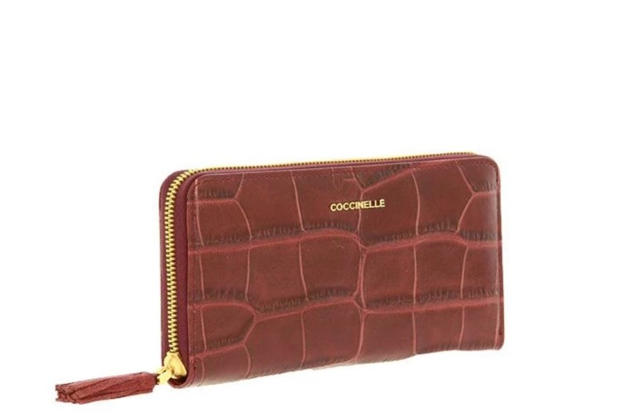 Damen Coccinelle Geldb?Rsen | Coccinelle Portemonnaie Metallic Croco Bordo