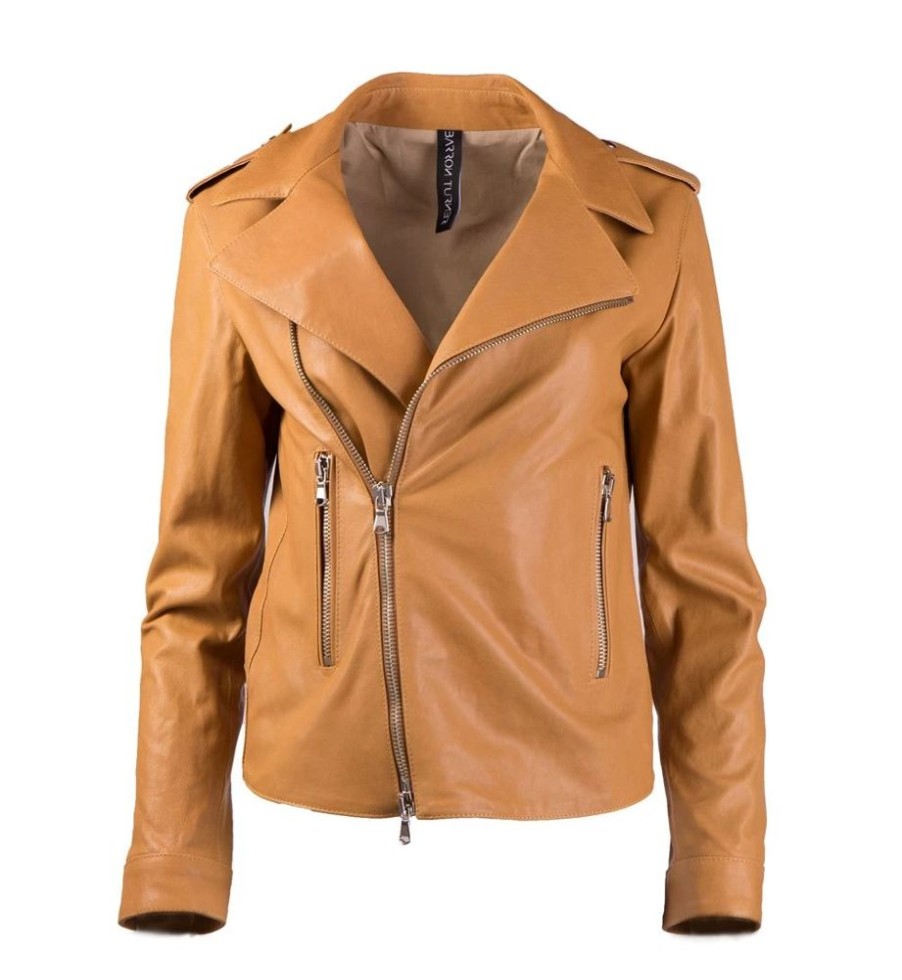 Damen Barron Turner Jacken | Barron Turner Bikerjacke Boney Haselnut Nappa Lavata