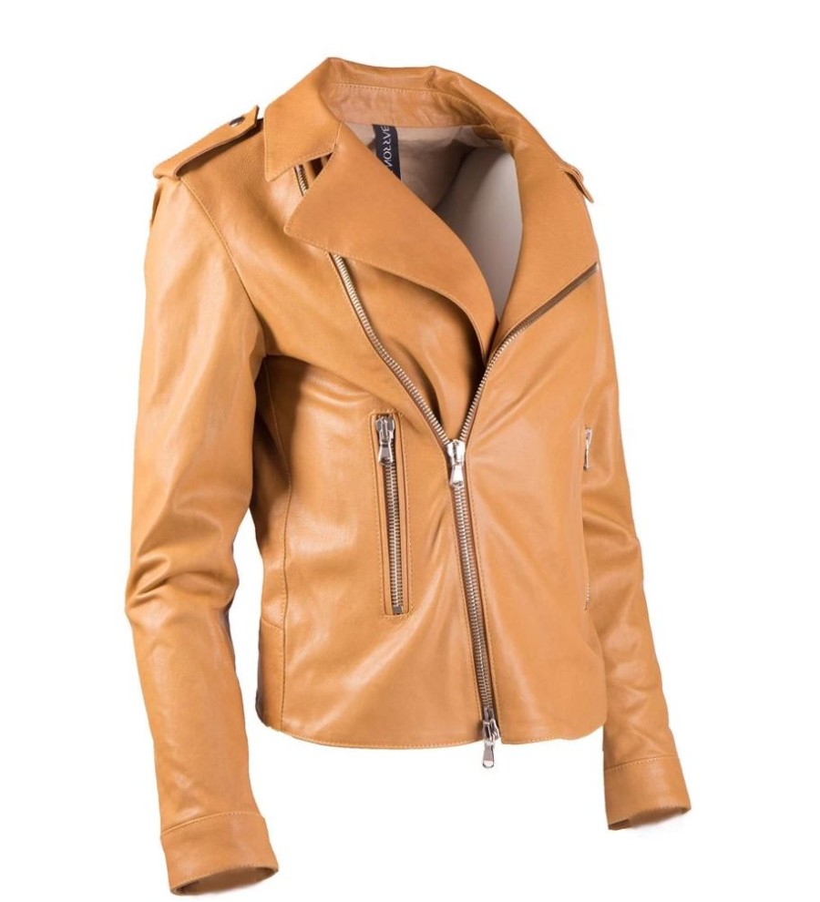 Damen Barron Turner Jacken | Barron Turner Bikerjacke Boney Haselnut Nappa Lavata