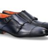 Herren Santoni Slippers | Santoni Doppelmonk Calf Blu