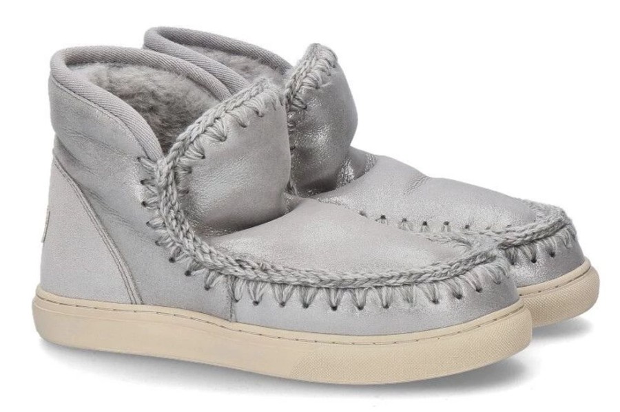 Damen mou Booties | Mou Boots Eskimo Sneaker Microglitter Silver (39)