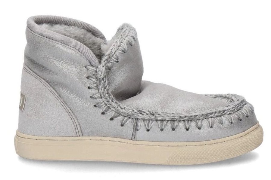 Damen mou Booties | Mou Boots Eskimo Sneaker Microglitter Silver (39)