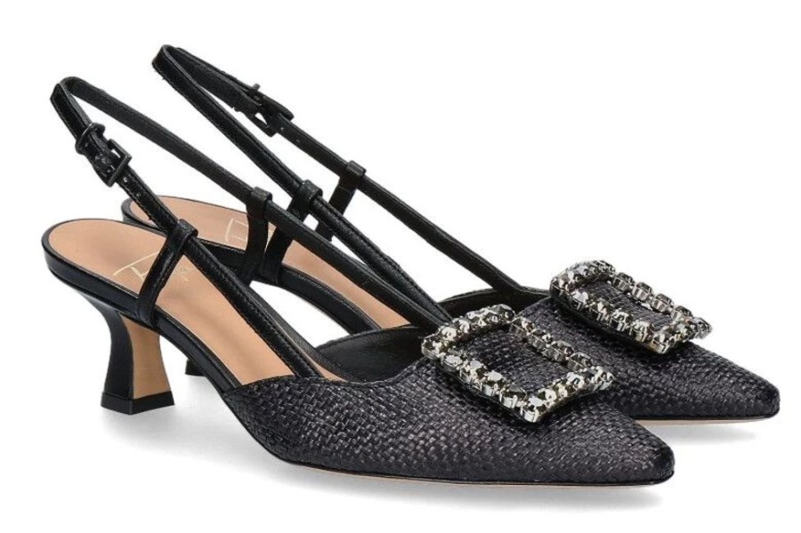 Damen Roberto Festa Pumps | Roberto Festa Slingpumps Stefi Raffia Nero Nappa Nero