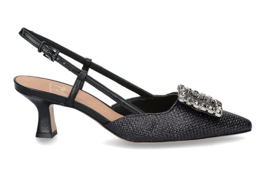 Damen Roberto Festa Pumps | Roberto Festa Slingpumps Stefi Raffia Nero Nappa Nero