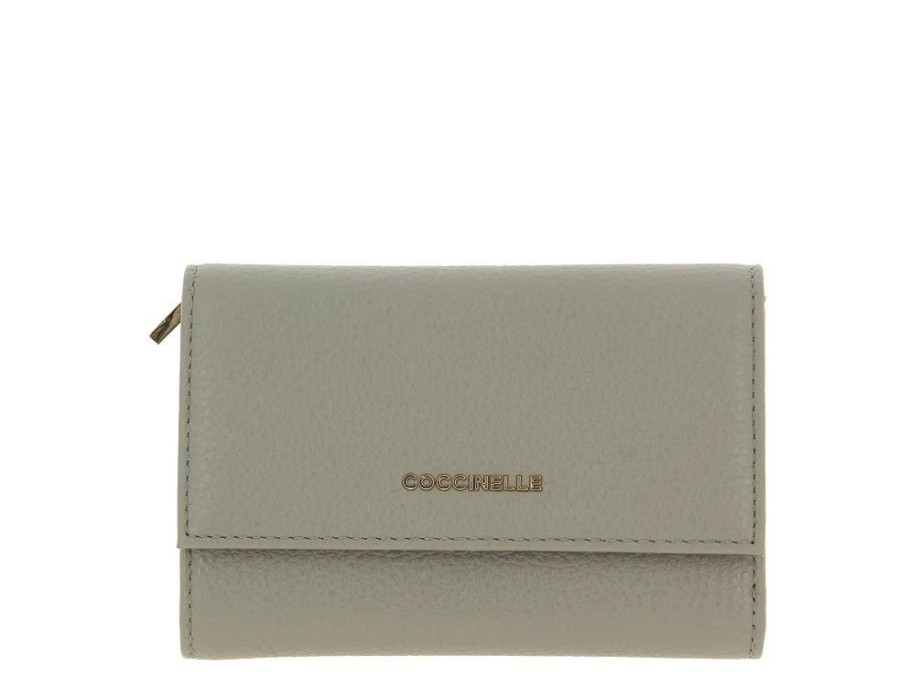 Damen Coccinelle Geldb?Rsen | Coccinelle Portemonnaie Grain Leather Metallic Soft Stone