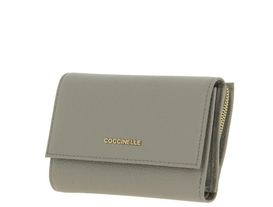 Damen Coccinelle Geldb?Rsen | Coccinelle Portemonnaie Grain Leather Metallic Soft Stone