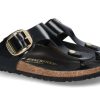 Damen Birkenstock Pantoletten | Birkenstock Zehentrenner Gizeh Schmal Big Buckle- High Shine Schwarz