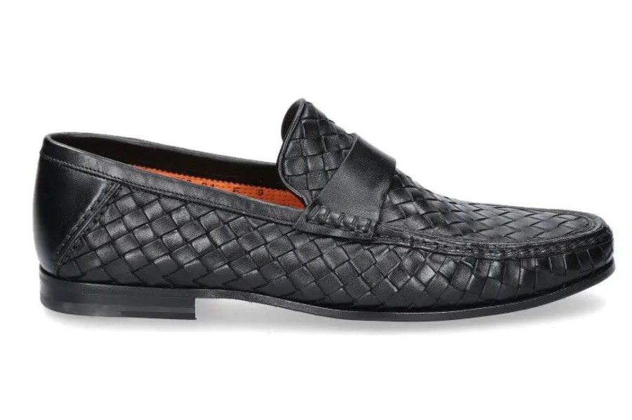 Herren Santoni Slippers | Santoni Slipper Leather Black (42U00Bd)