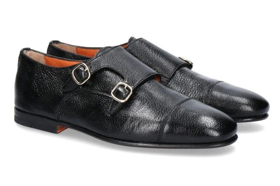 Herren Santoni Schnurer | Santoni Monk Leather Black (41U00Bd)