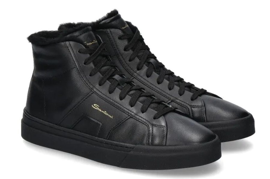 Herren Santoni Warmgefuttert | Santoni Herren-Sneaker Gefu00Fcttert Double Buckle Nero- Schwarz