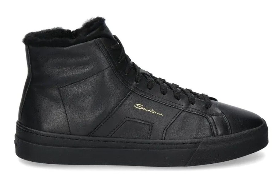 Herren Santoni Warmgefuttert | Santoni Herren-Sneaker Gefu00Fcttert Double Buckle Nero- Schwarz