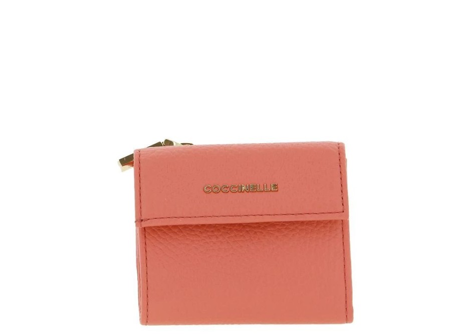 Damen Coccinelle Geldb?Rsen | Coccinelle Portemonnaie Grain Leather Metallic Soft Geranium