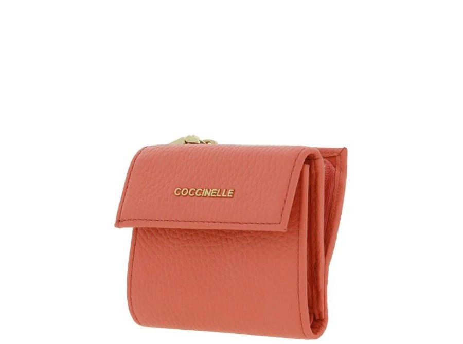 Damen Coccinelle Geldb?Rsen | Coccinelle Portemonnaie Grain Leather Metallic Soft Geranium