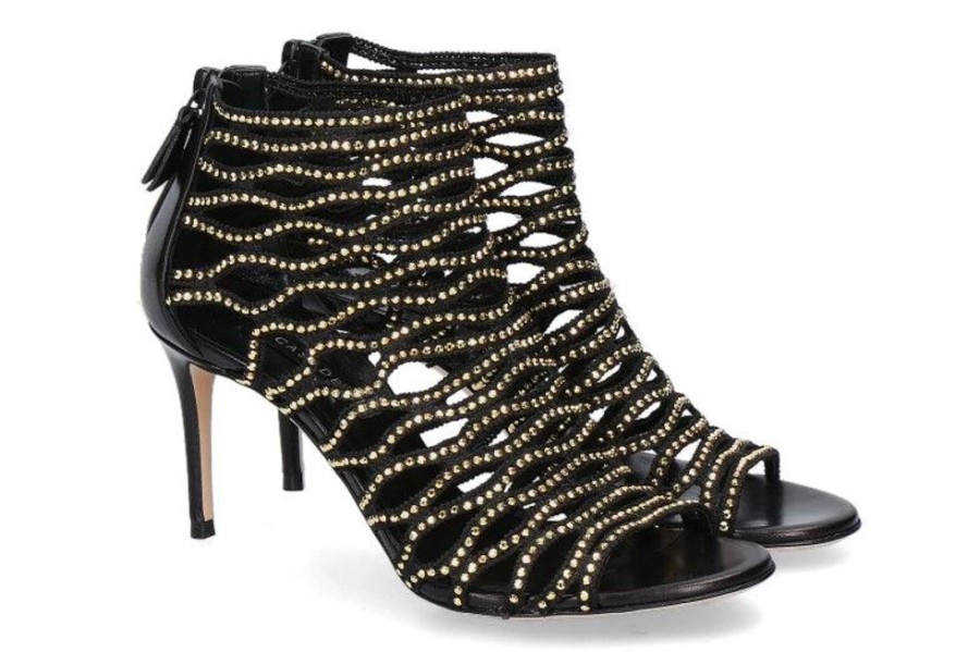 Damen Casadei Peeptoes | Casadei Sandale Minorca Nero Oro