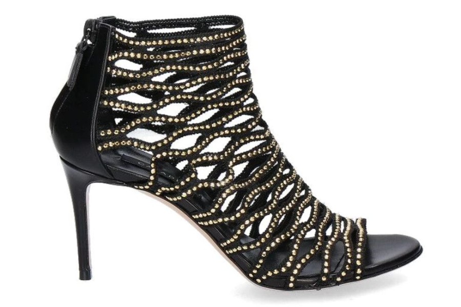 Damen Casadei Peeptoes | Casadei Sandale Minorca Nero Oro