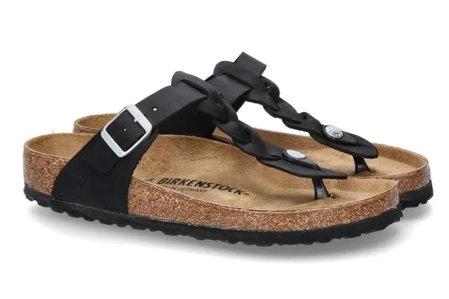 Damen Birkenstock Hausschuhe | Birkenstock Pantolette Gizeh Normal Braided Black