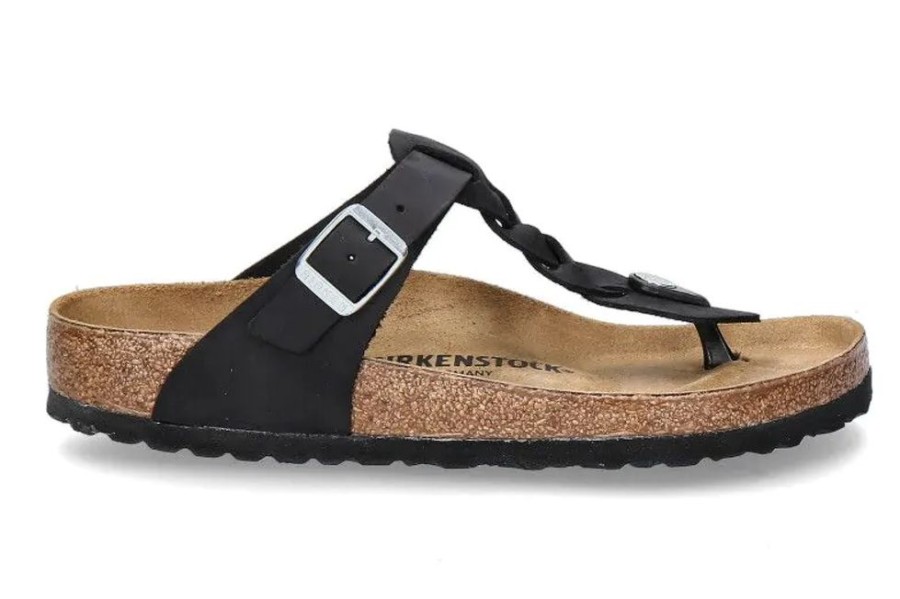 Damen Birkenstock Hausschuhe | Birkenstock Pantolette Gizeh Normal Braided Black