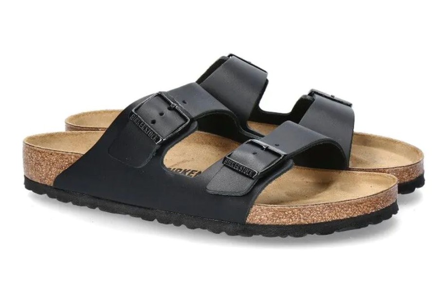 Herren Birkenstock Offene Schuhe | Birkenstock Pantolette Arizona Normal Leder- Schwarz