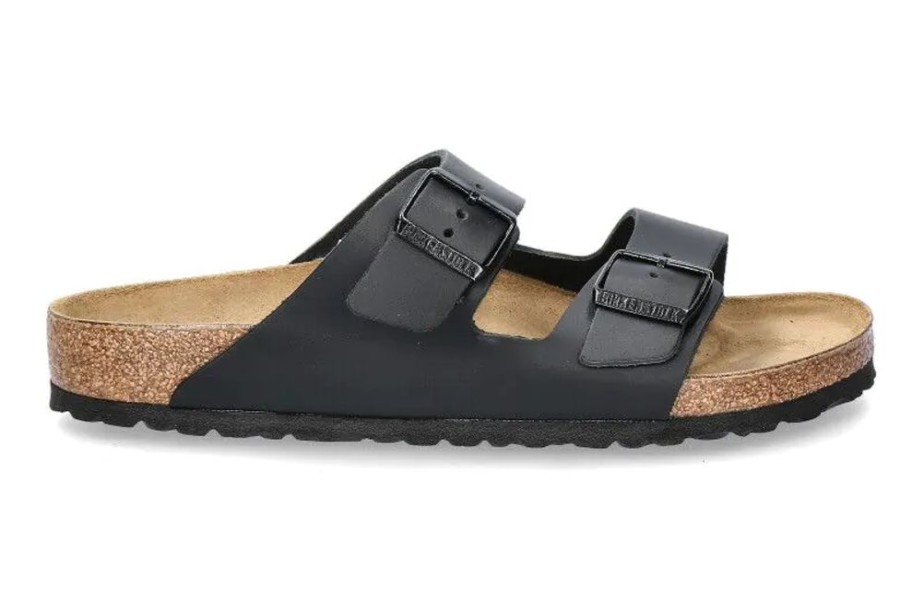 Herren Birkenstock Offene Schuhe | Birkenstock Pantolette Arizona Normal Leder- Schwarz