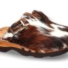 Herren woody Offene Schuhe | Woody Holzclogs Lukas Fell Braun Weiss