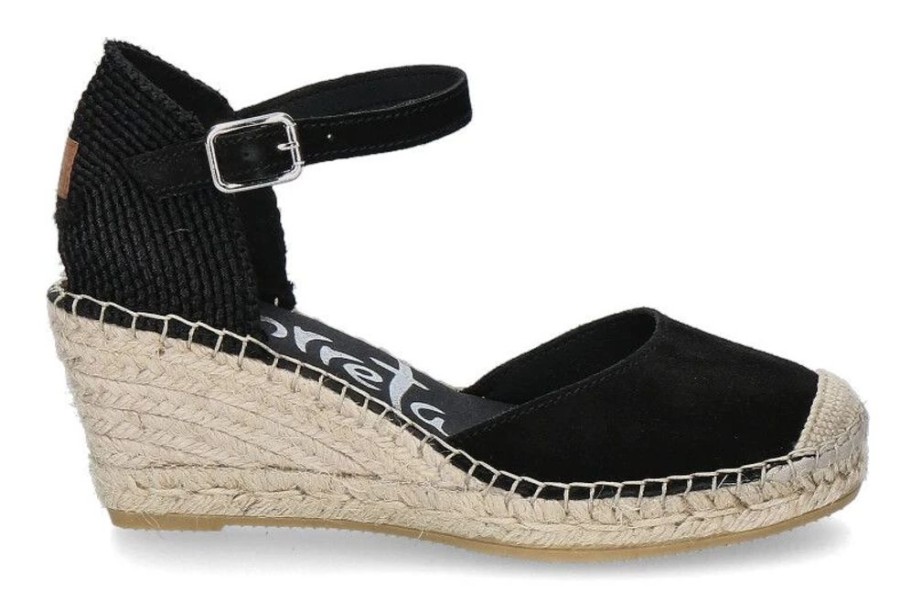 Damen Vidorreta Keilschuhe | Vidorreta Keilsandale Serraje Negro Clavel Natural