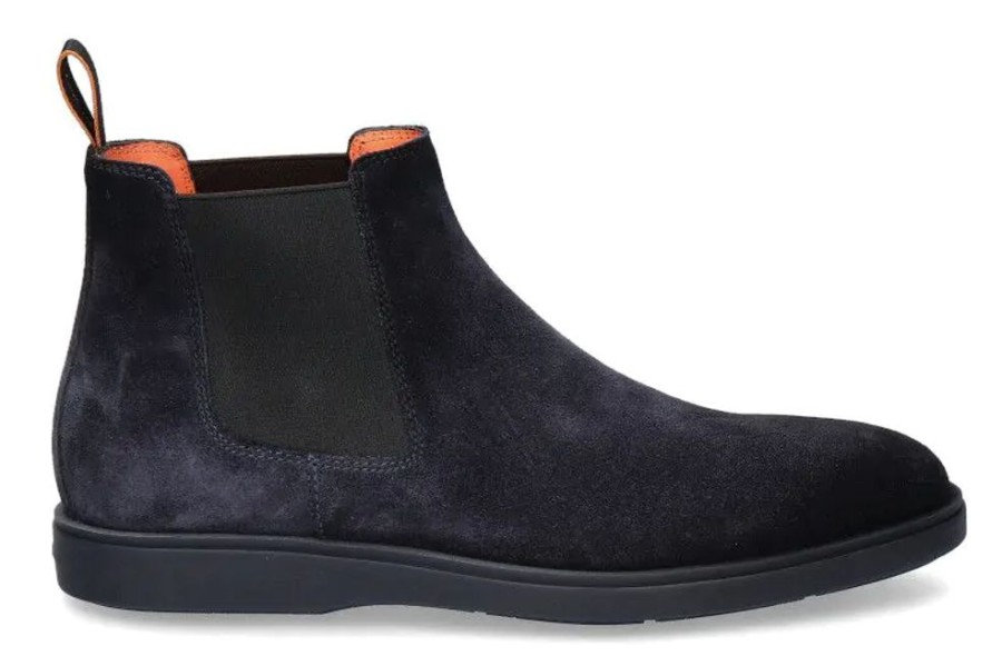 Herren Santoni Stiefeletten / Stiefel | Santoni Chelsea Boots Velours Navy- Dunkelblau