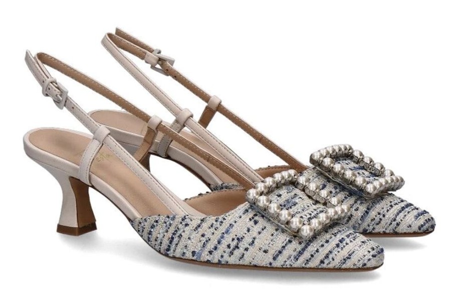 Damen Roberto Festa Pumps | Roberto Festa Slingpumps Stefi Tweed Lux Blu Nappa Cream